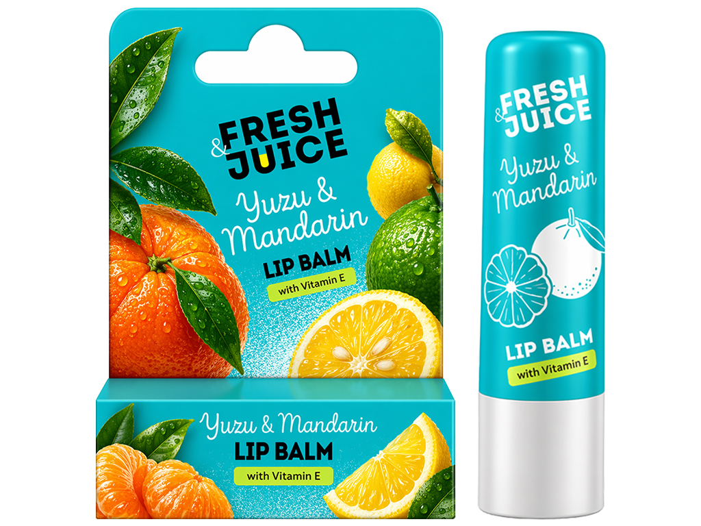 Бальзам для губ Fresh Juice, Yuzu & Mandarin, с витамином Е, питание, увлажнение, защита, 3,6г