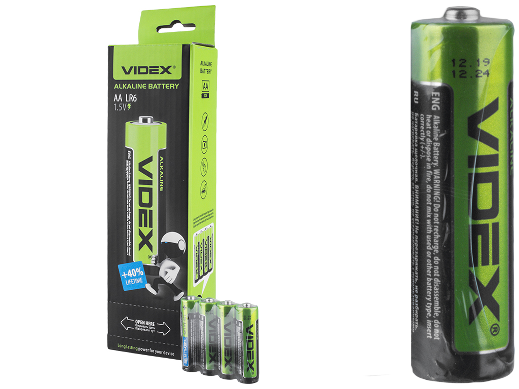 Батарейка алкалінова Videx Alkaline, 1.5V, AA, LR6 (ціна за спайку 4шт) 4820118298498
