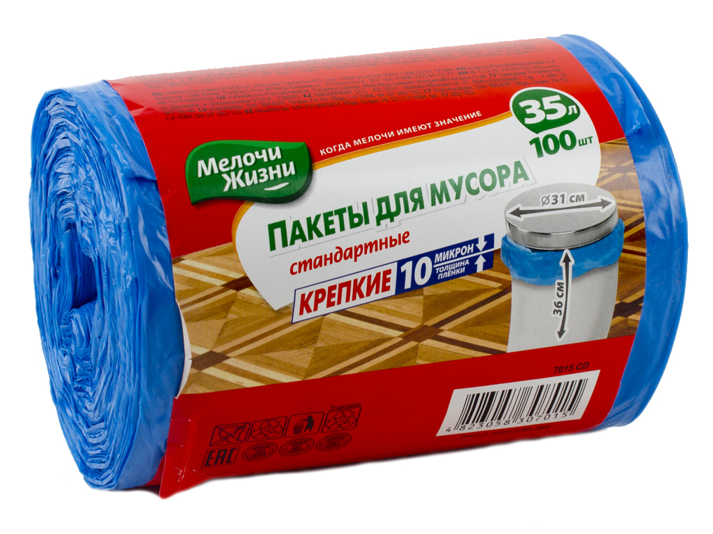 Мусорные пакеты 35л "Мелочи Жизни" Крепкие 100шт