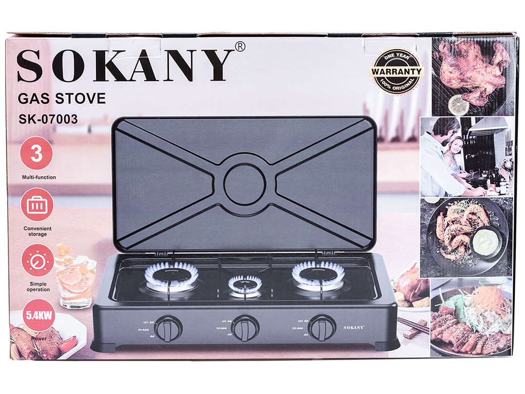 Газова плита Sokany на три конфорки, 5400Вт