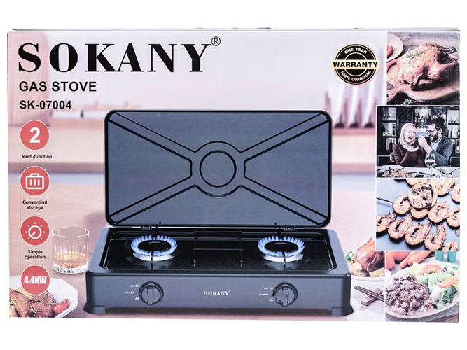 Газова плита Sokany, двоконфорочна, 61х10х39см, 4,4кВт