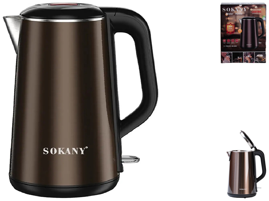 Чайник электрический Sokany, из нержавеющей стали, 2,2л, 2000Вт