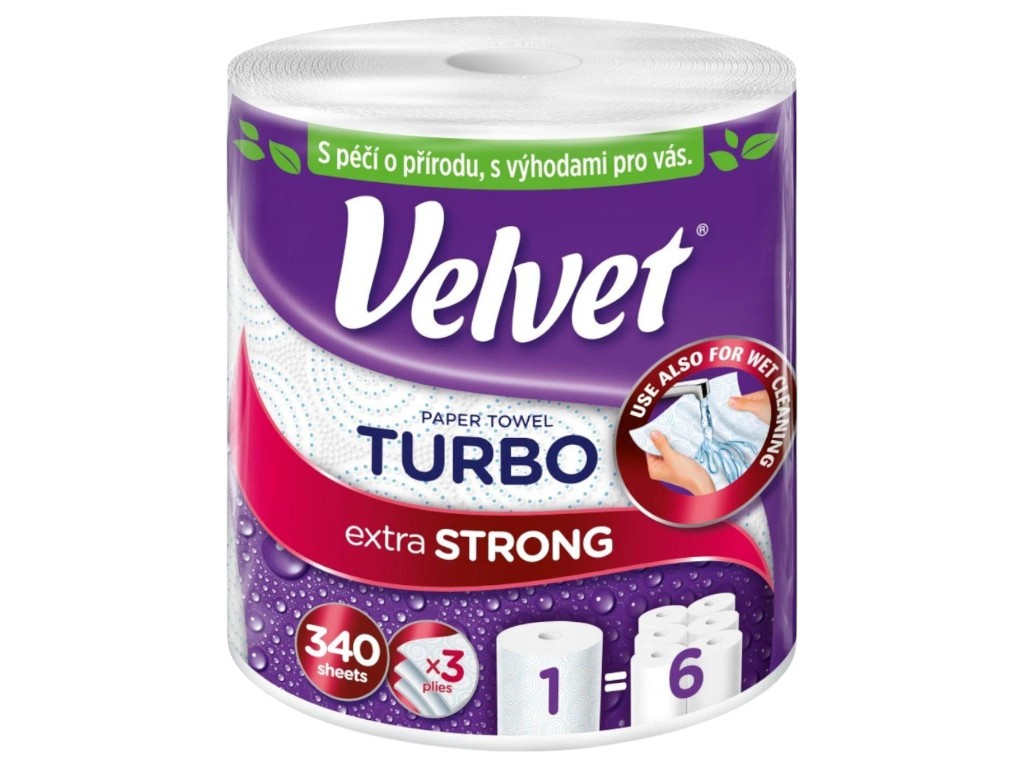 Полотенца бумажные Velvet Turbo в рулоне, трехслойные, влагостойкие, 340 листов (цена за рулон)
