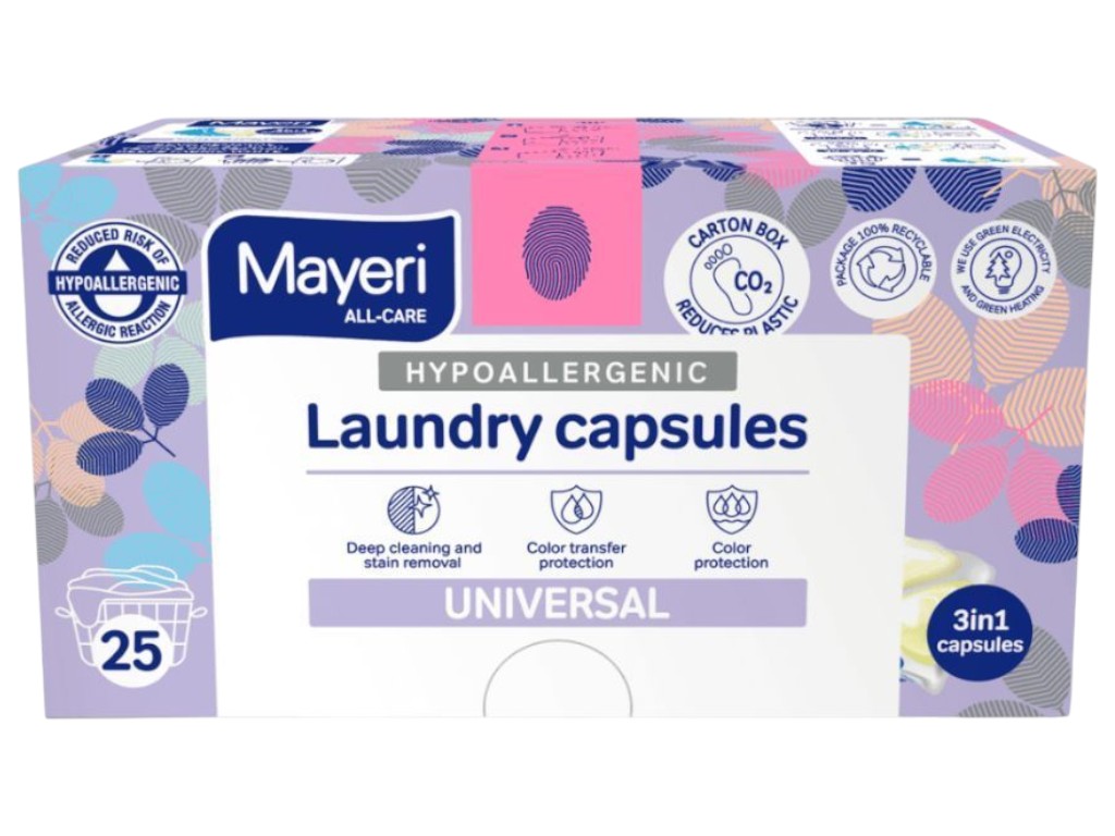 Капсулы для стирки Mayeri универсальные, гипоаллергенные, 25 стирок