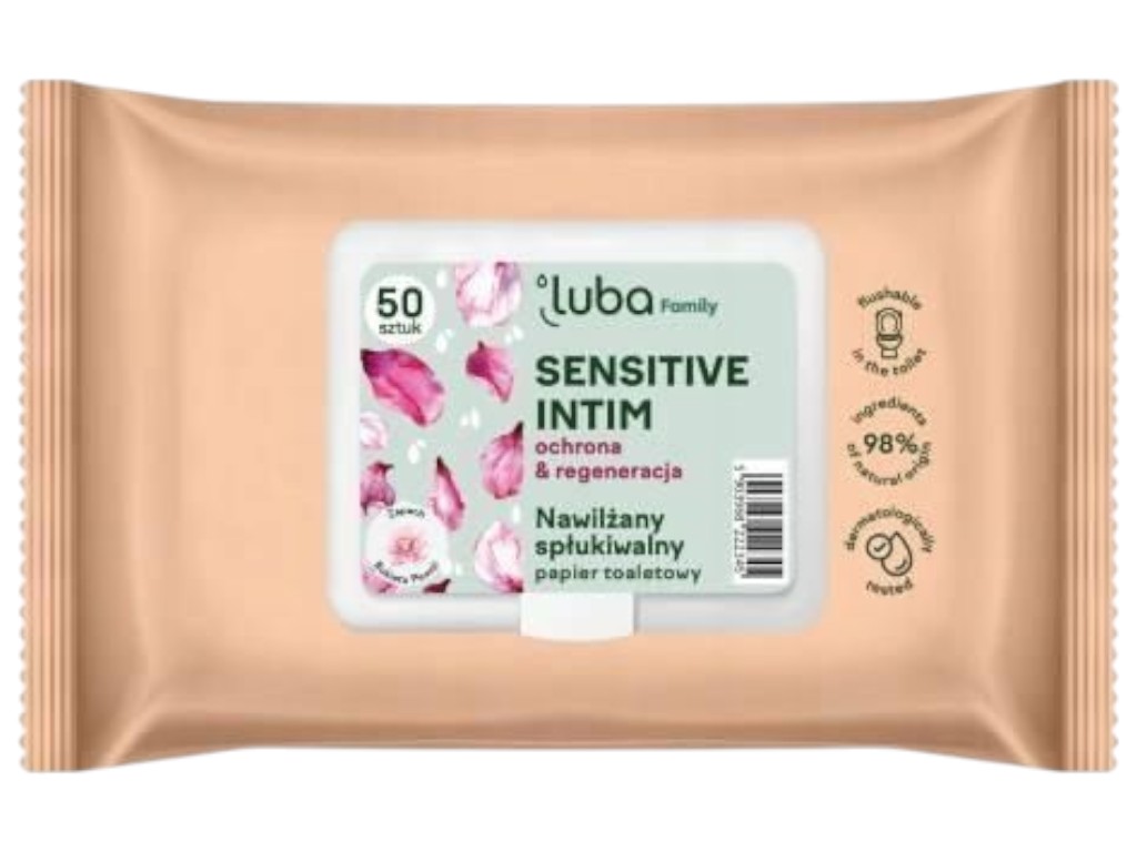 Туалетная бумага Luba Family влажная, с клапаном, Sensitive Intim, 50 штук
