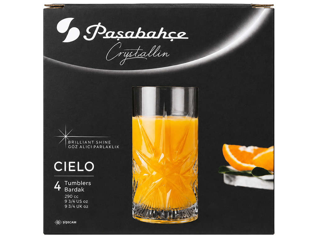 Набір високих склянок Pasabahce Cielo Crystallin, скло, 350мл, 4шт (ціна за набір)