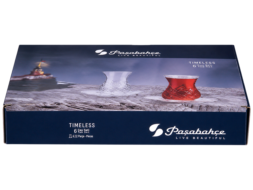 Набір склянок із блюдцями Pasabahce Timeless для турецького чаю, 170мл, 6шт, (ціна за набір)