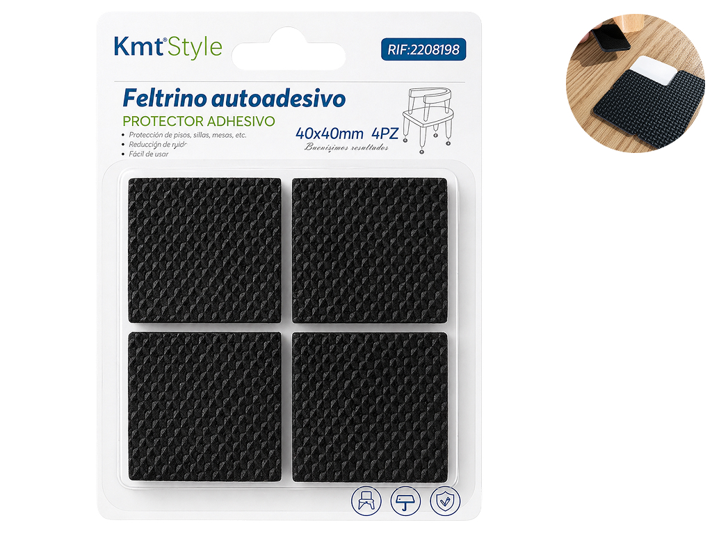 Накладка защитная для мебели KmtStyle, EVA, 4×4см, 4шт, цвет черный