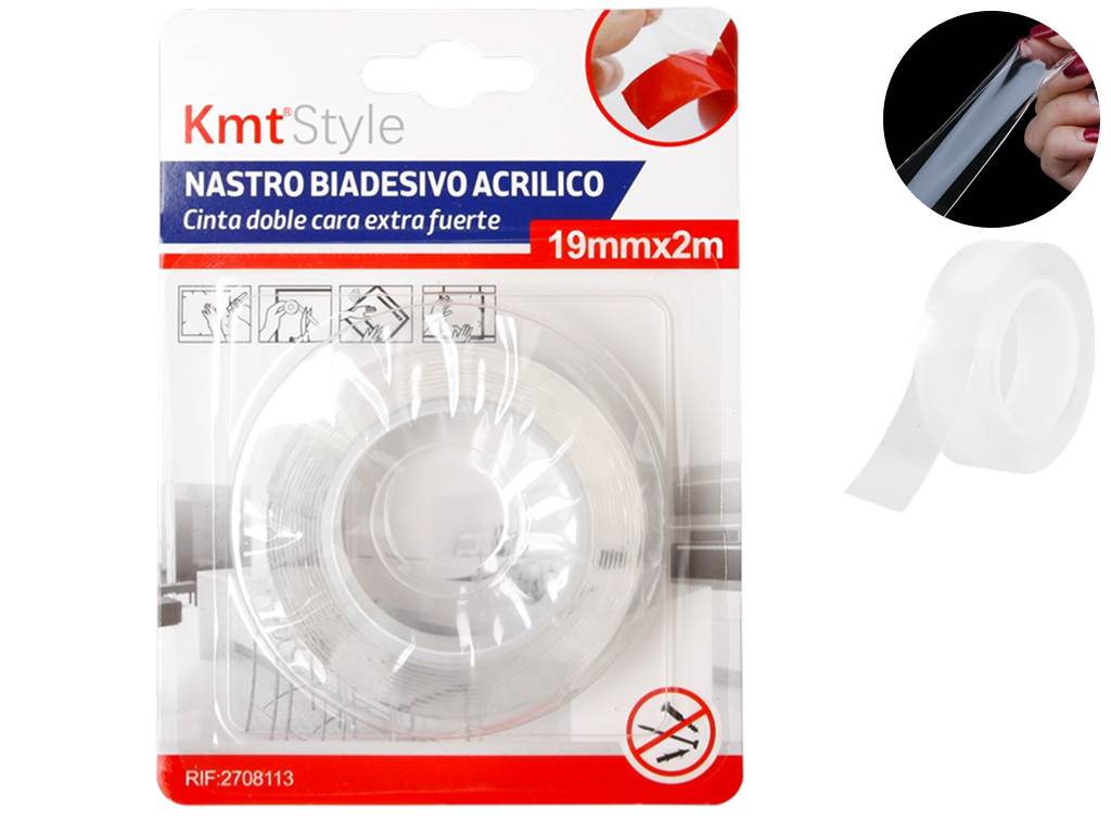 Двухсторонний скотч KmtStyle, акриловый, прозрачный, 1,9см × 2м
