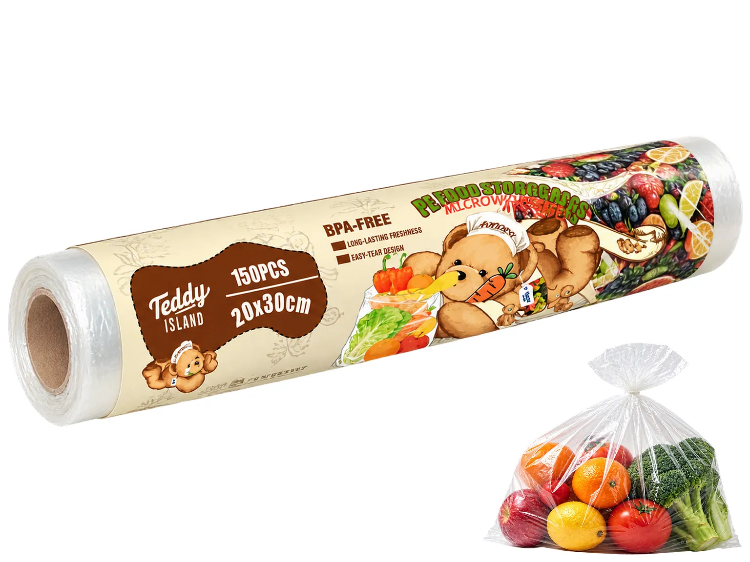 Пакети харчові Teddy Island для зберігання продуктів, поліетиленові, 20×30 см, 150 шт