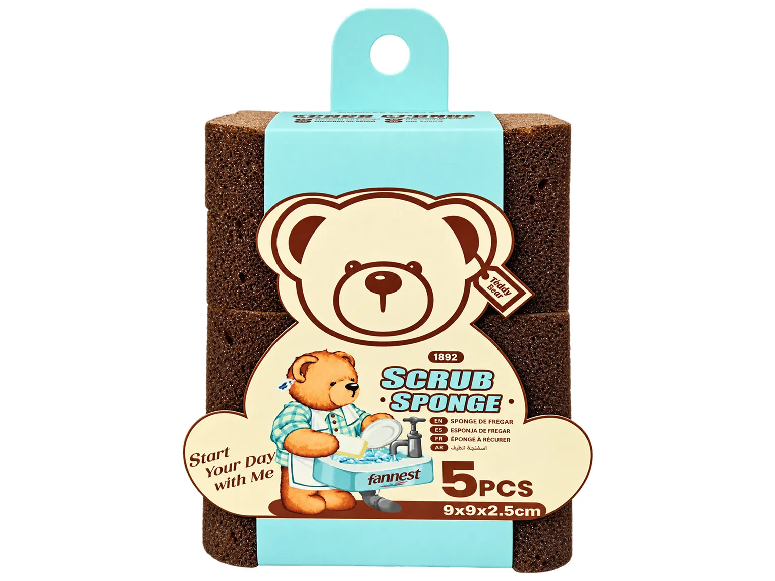 Губки для миття посуду Teddy Island абразивні, коричневі, 9×9×2,5 см, 5 шт
