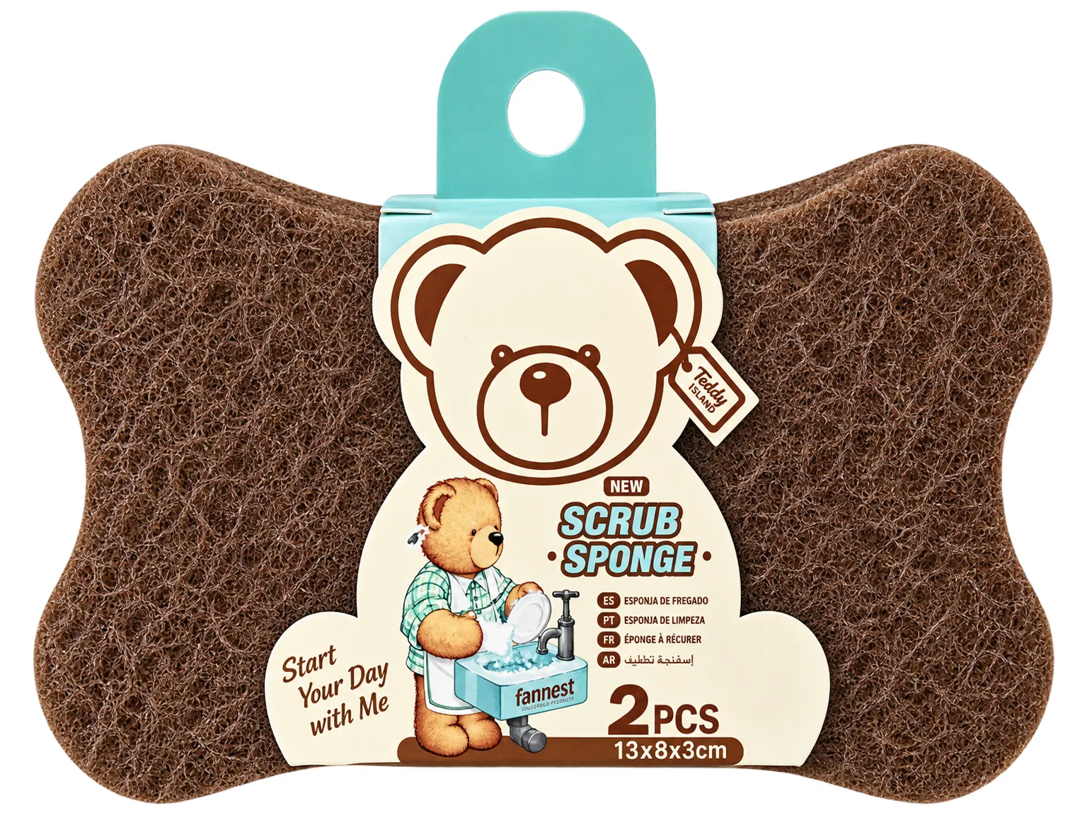 Губки для миття посуду Teddy Island абразивні, коричневі, 13×8×3 см, 2 шт