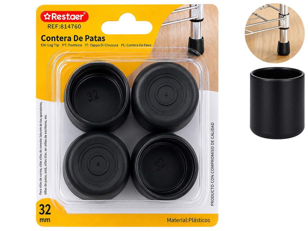 Накладки на ножки мебели Restaer, пластик, d3,2×4см, цвет черный, (цена за набор 4шт)