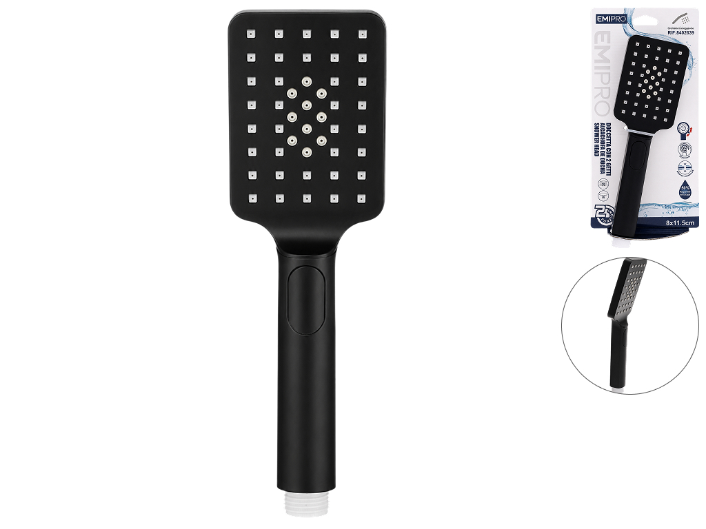 Душевая лейка Emipro прямоугольная, 26×8 см, черная