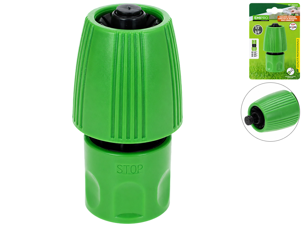 Коннектор для шланга Emipro быстросъемный со стопом зеленый, 1/2"-3/4"