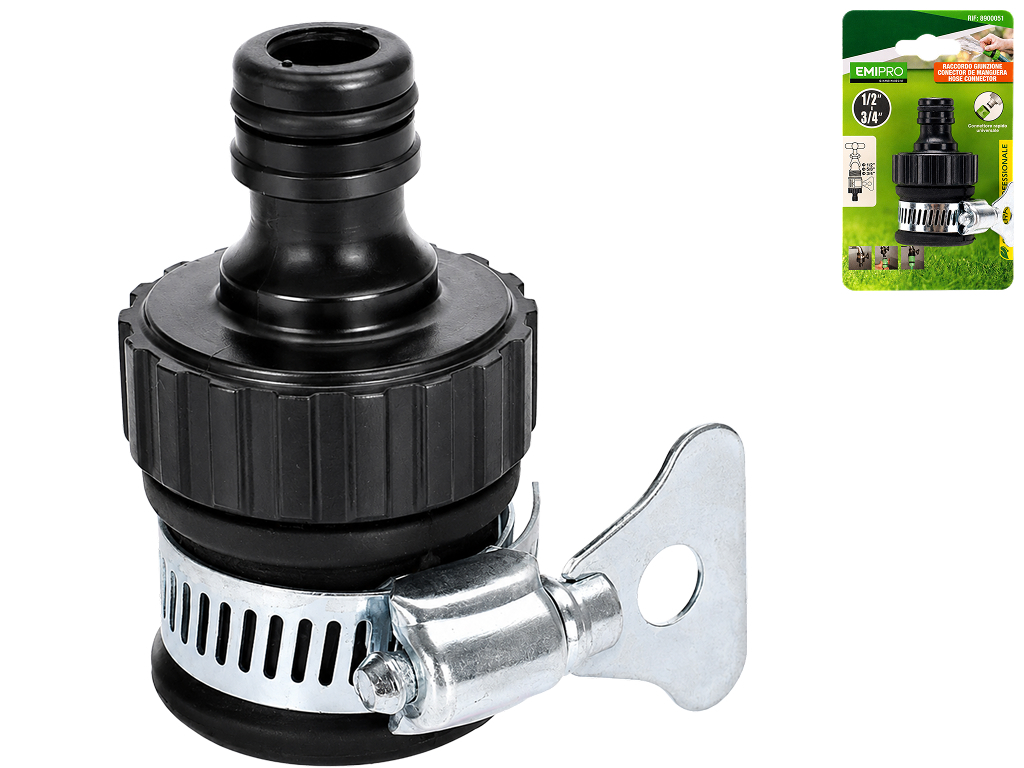 Адаптер для крана Emipro с хомутом пластиковый черный, 1/2"-3/4"