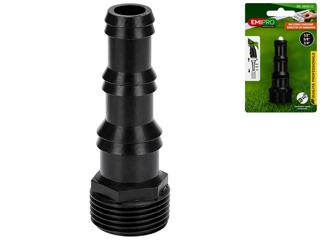Штуцер для садового шланга Emipro 1/2"-5/8"-3/4" з зовнішньою різьбою