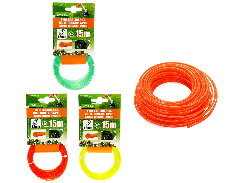 Ліска для тримера Emipro, 1,3 мм × 15 м, кругла, 3 кольори (ціна за 1шт)