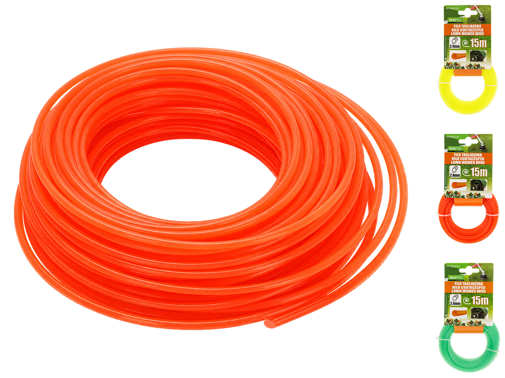Леска для триммера EmiPro, пластик, 0,24см×15м, 3 цвета (цена за 1шт)