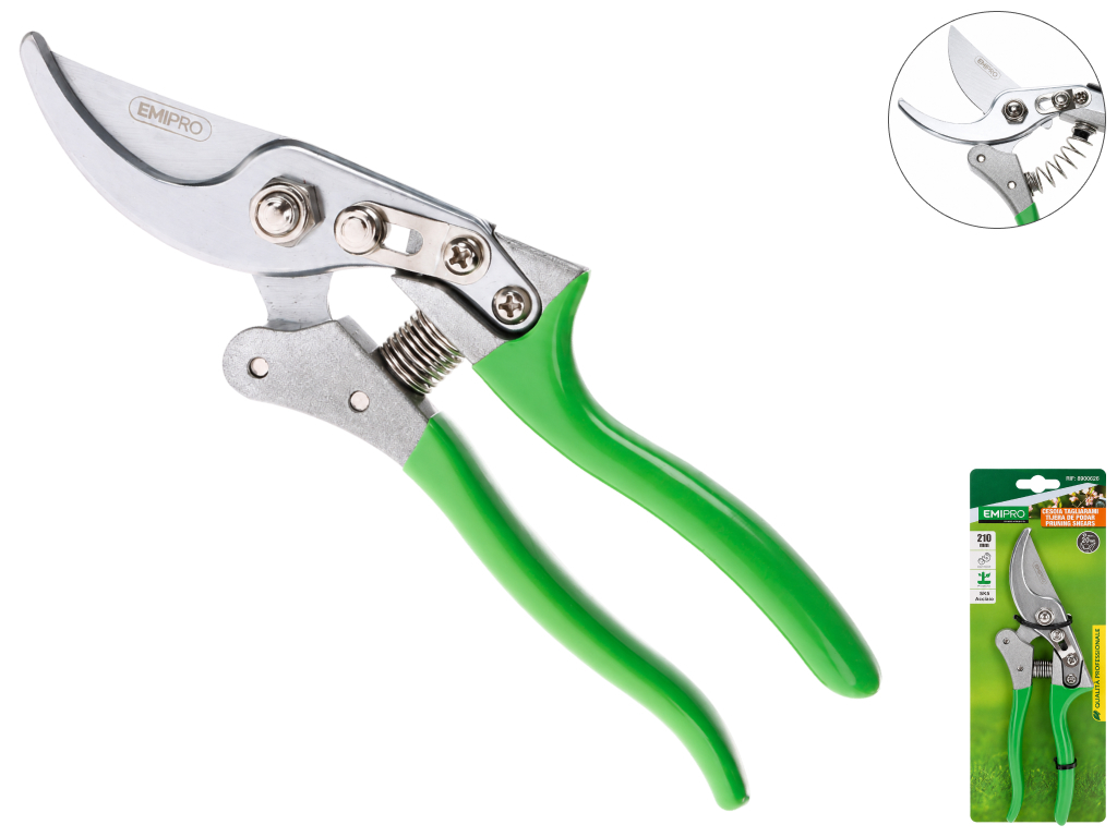 Секатор садовий EmiPro, сталь SK5, алюміній, 21см, колір зелений