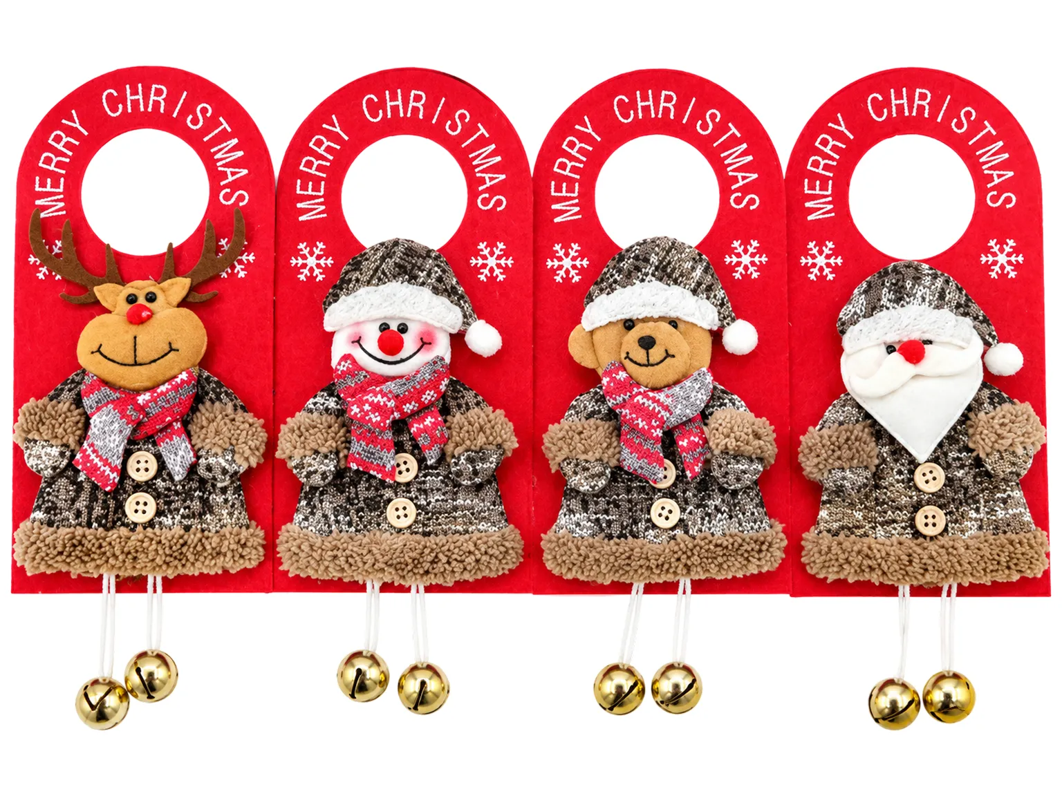 Подвеска новогодняя на дверь, текстильная, с колокольчиками, 30×11,5 см, 4 дизайна (цена за 1шт)