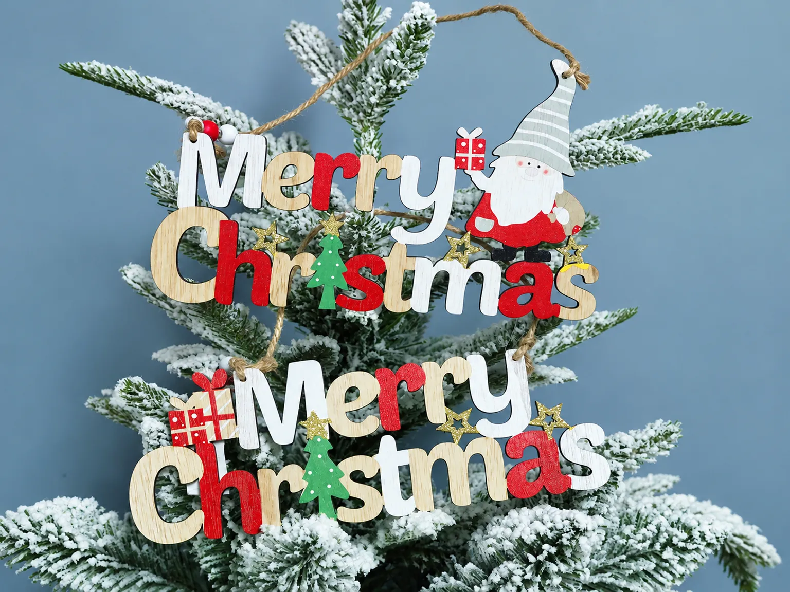 Різдвяна дерев'яна підвіска Merry Christmas, 8×22,5см, 2 дизайни (ціна за 1шт)
