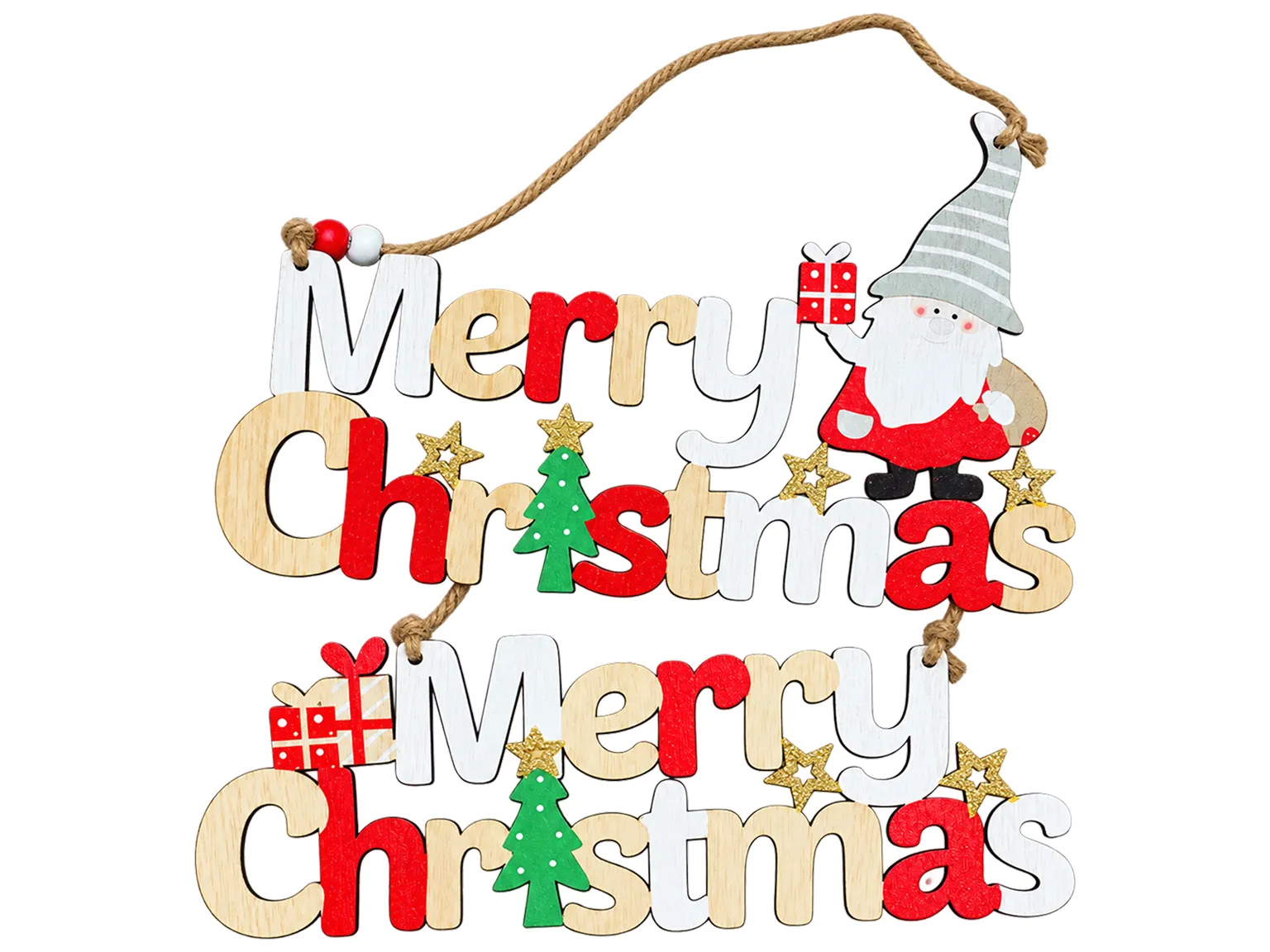 Різдвяна дерев'яна підвіска Merry Christmas, 8×22,5см, 2 дизайни (ціна за 1шт)