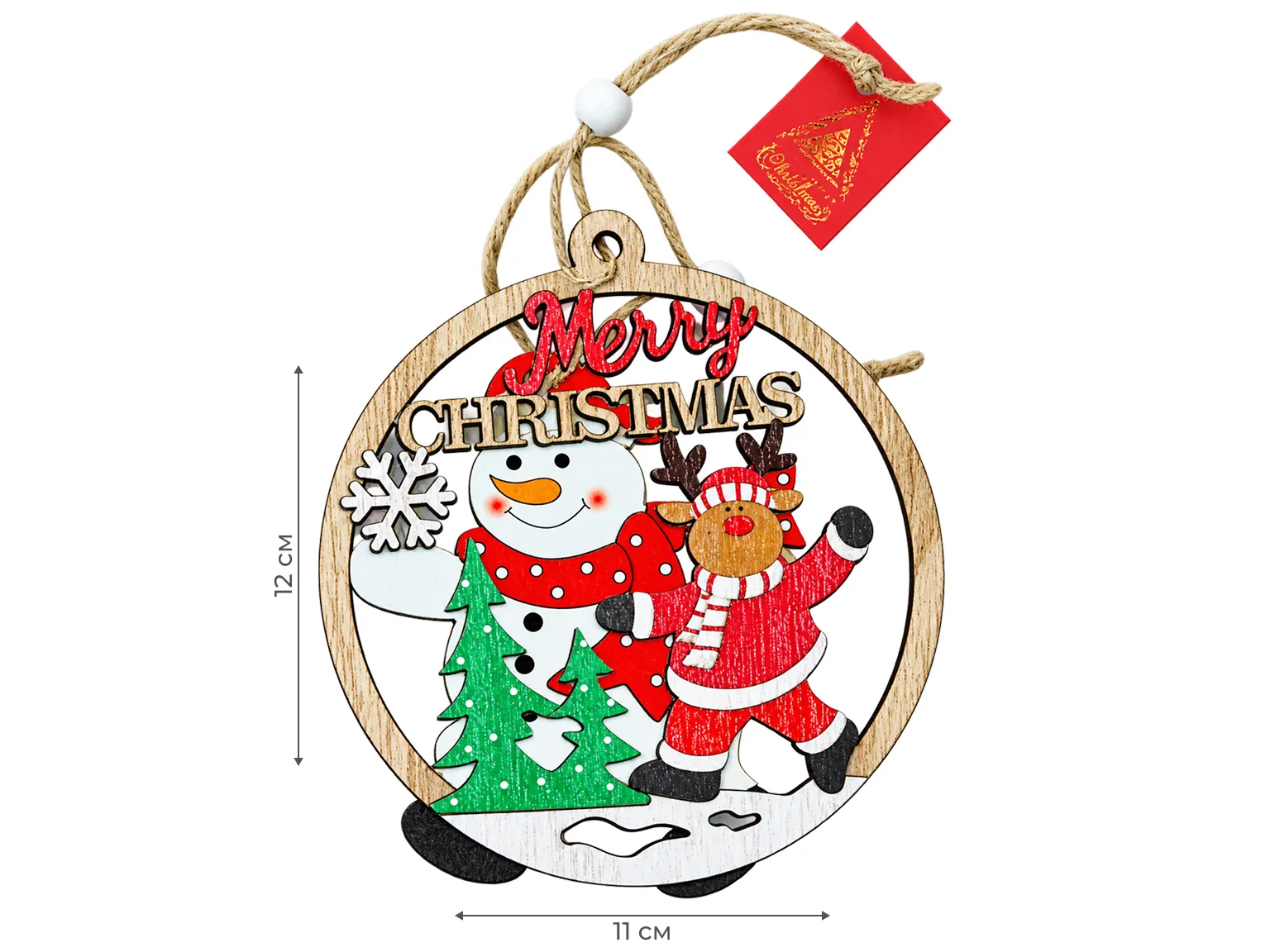 Різдвяна дерев'яна підвіска Merry Christmas, 12×11см, 3 дизайни (ціна за 1шт)