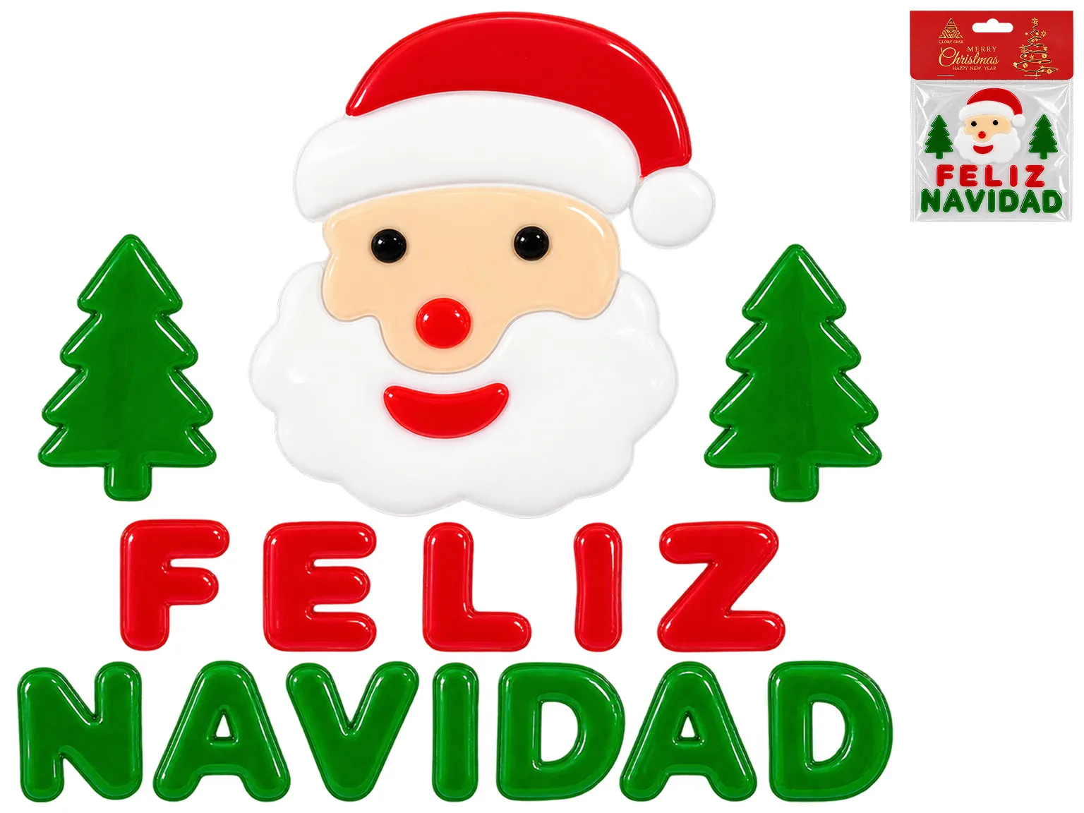 Новорічна наклейка на вікно Санта-Клаус із написом Feliz Navidad, 20×20 см