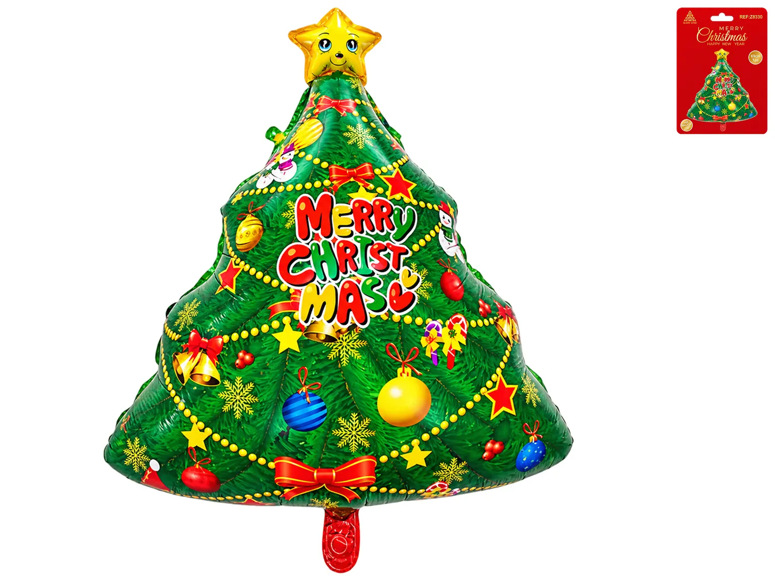 Новорічна надувна прикраса Ялинка з іграшками та написом Merry Christmas, зелена, 55×69 см