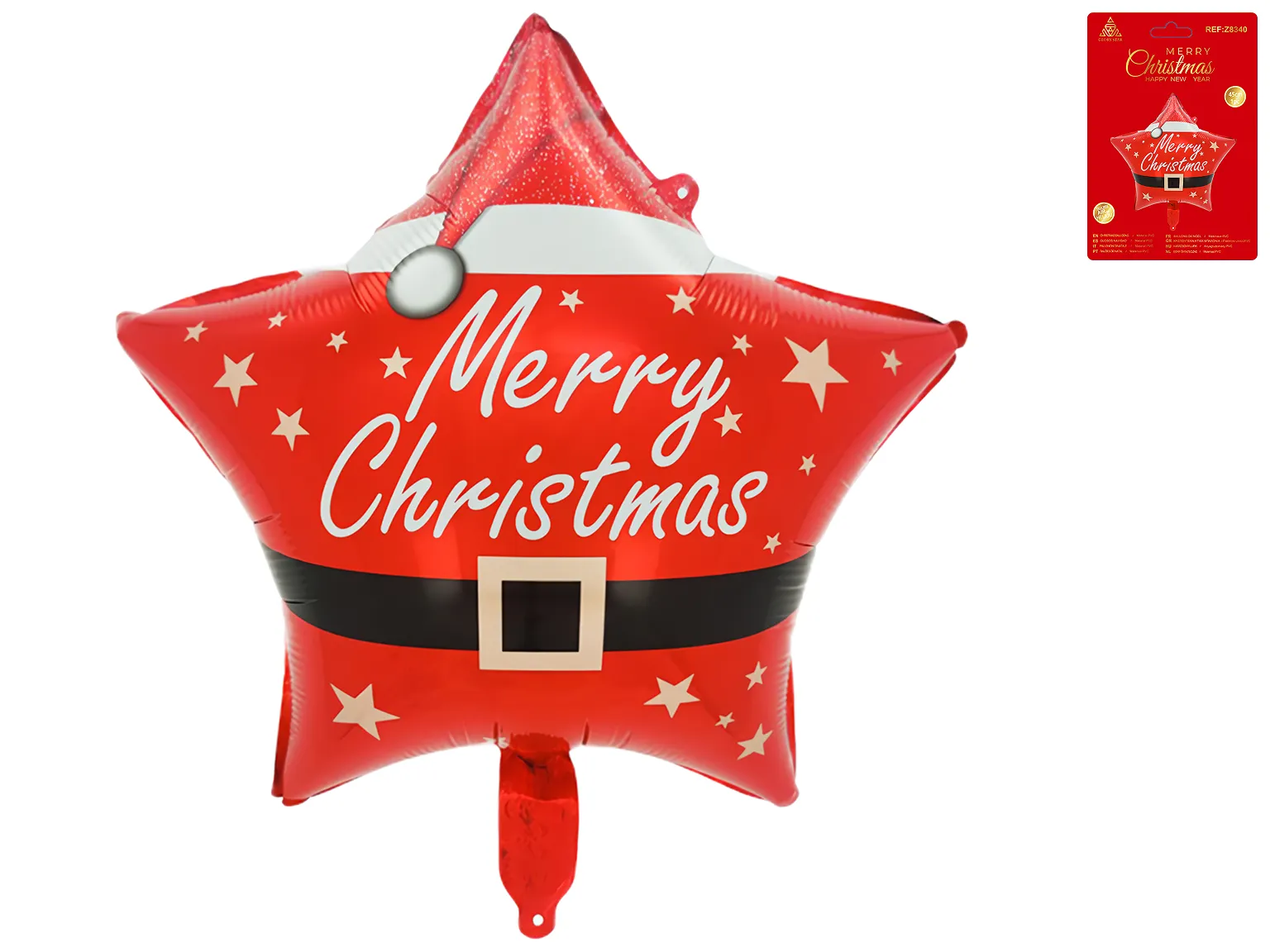 Новорічна надувна куля Зірка Merry Christmas у шапці Санти, червона, 45 см