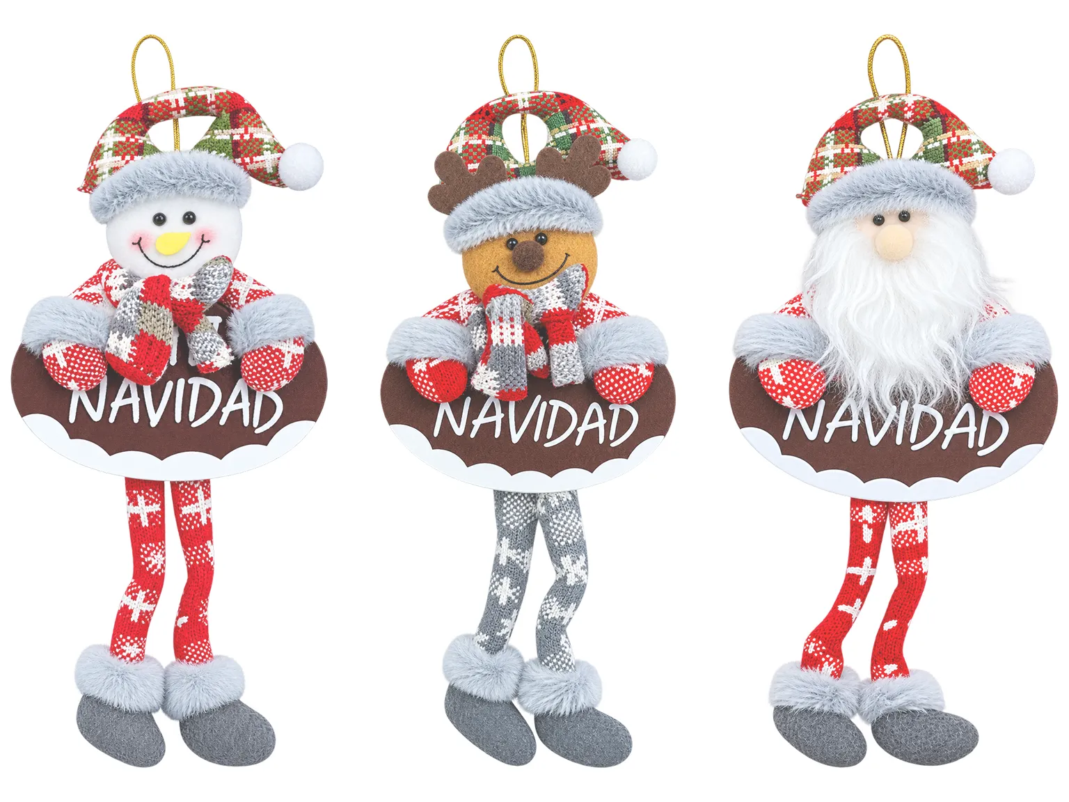 Елковая подвеска Новогодние персонажи с надписью Navidad, текстиль, 3 вида, 12×27 см (цена за 1шт)