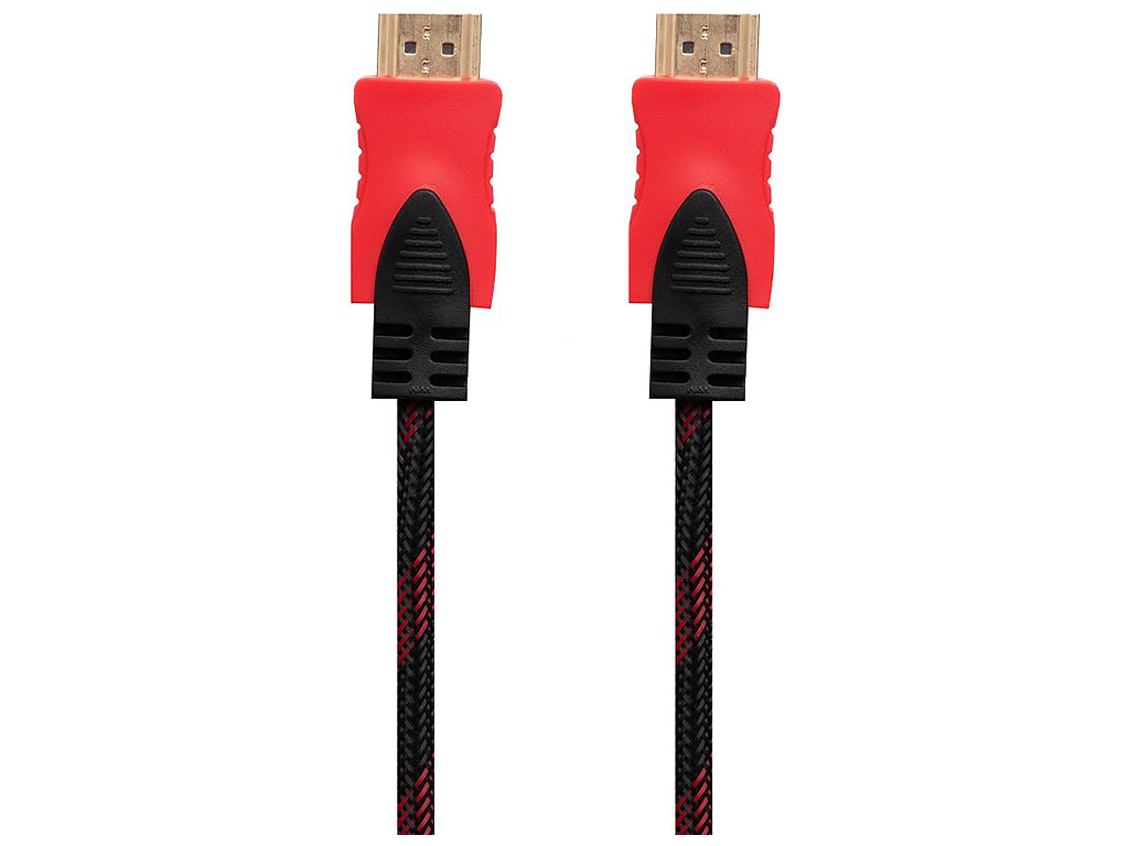 Кабель HDMI- HDMI 1.4V 3m (Тканинний провід), Чорно-Червоний