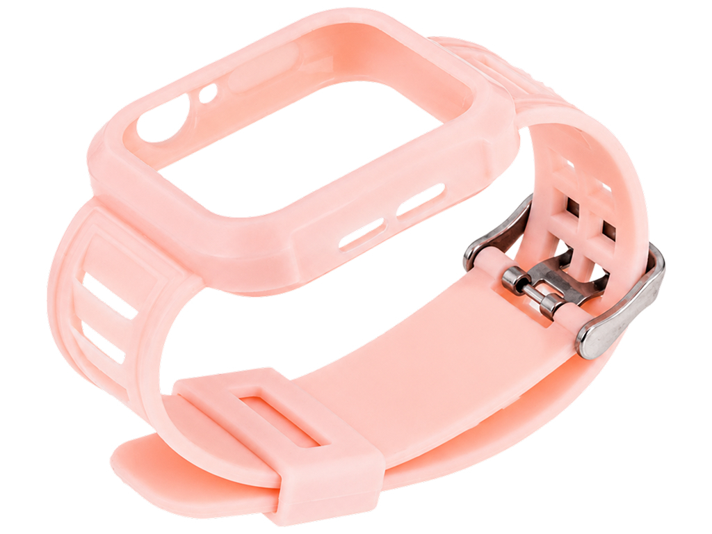 Ремешок с защитным чехлом для Apple Watch, силикон, 42/44мм, цвет розовый