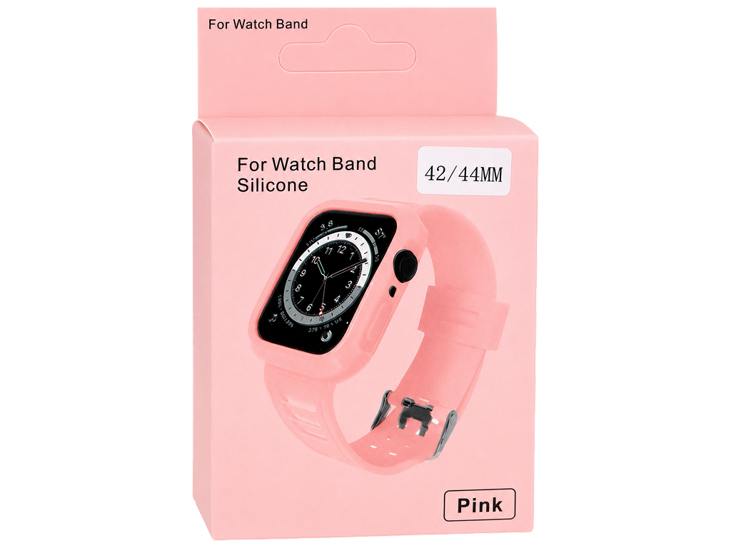 Ремешок с защитным чехлом для Apple Watch, силикон, 42/44мм, цвет розовый