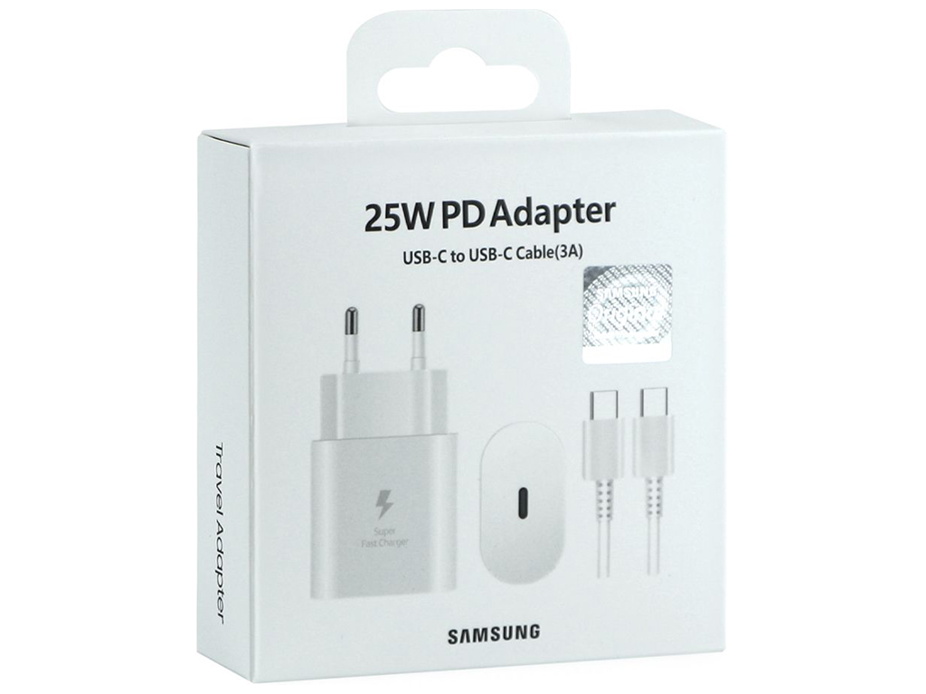 Сетевое Зарядное Устройство Samsung 1USB-C PD/QC 25W+Type-C to Type-C 1:1 Цвет Белый