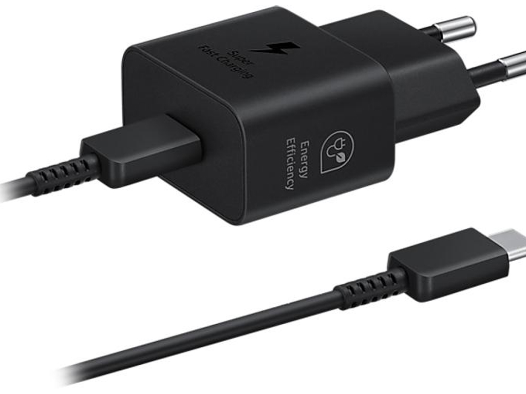 Сетевое зарядное устройство Samsung 25w type-c 1:1, быстрая зарядка, цвет чёрный