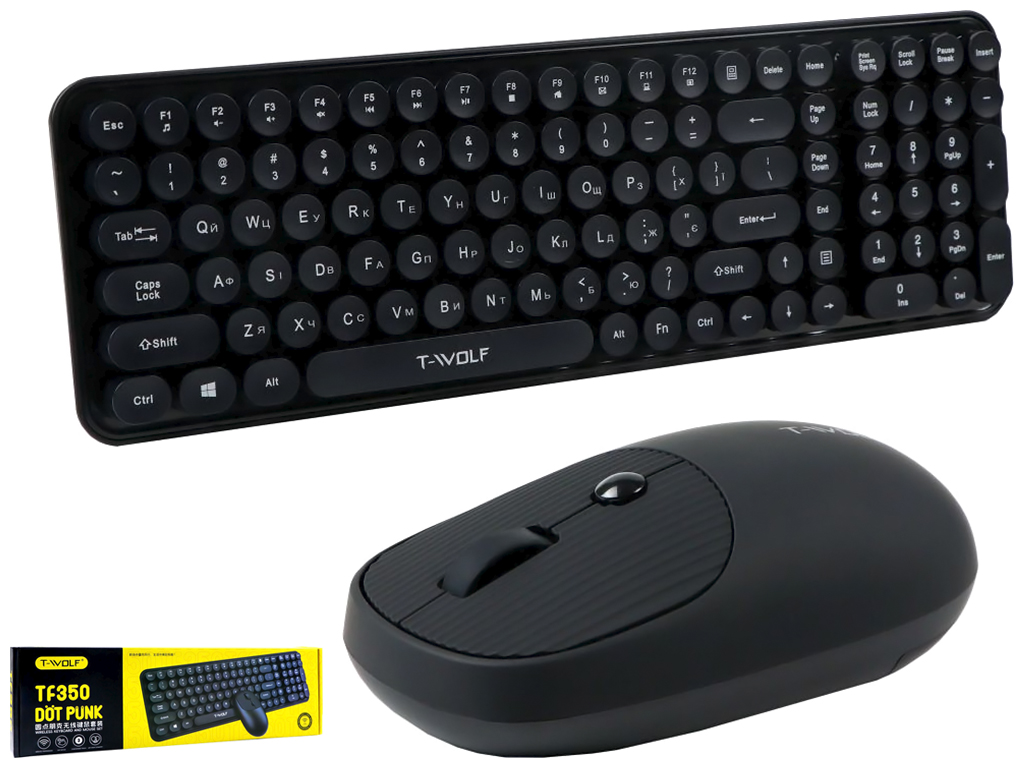 Бездротова клавіатура і миша TWolf TF350 Black, Колір Чорний