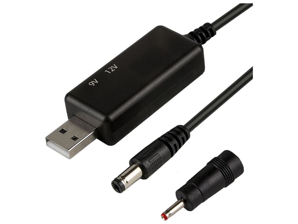 Кабель USB to DC для роутера з 5v на 9V(2A) или 12V(1.5A) 5.5х2.1/3.5x1.35мм с переключателем чорний
