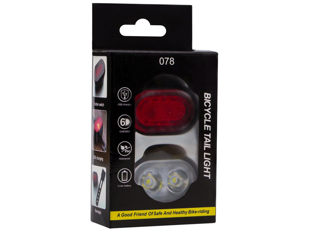 Велофонарь 078 2LED IPX4 Waterproof 6 мodes Цвет Черный