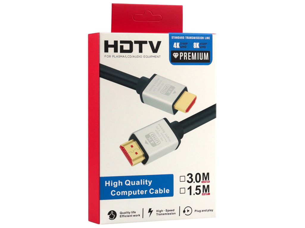 Кабель HDMI- HDMI 2.0V, 3м, 4K Premium, колір чорний