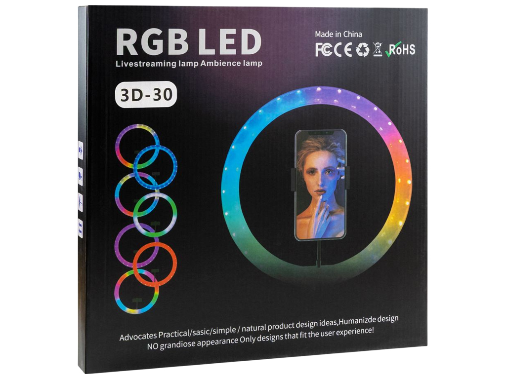 Лампа Smart Case Rgb Crystal 3D-30, кольцевая, 30 см, USB, держатель до 85 мм, цвет черный
