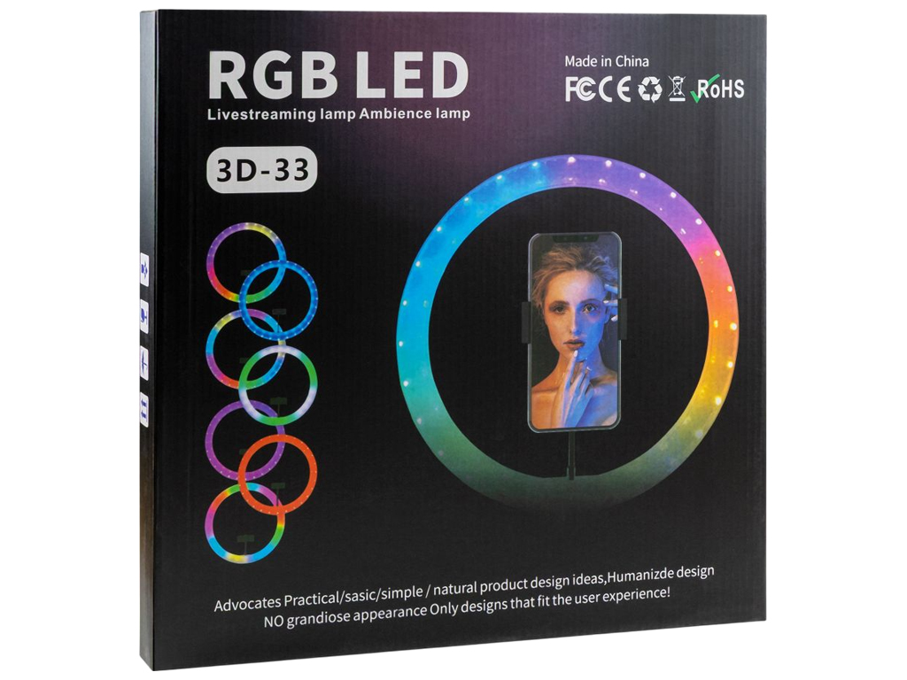 Лампа Rgb Crystal 3D-33, кільцева 33см, 120 LED, 3D-дифузор, пульт, USB, тримач, колір чорний
