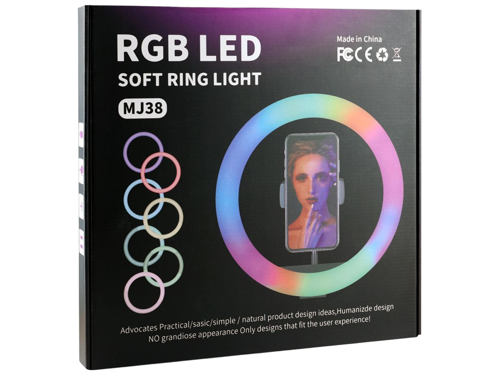 Лампа кольцевая Rgb Smart Case MJ38, для съемки, с пультом, 380×420×55мм, цвет черный
