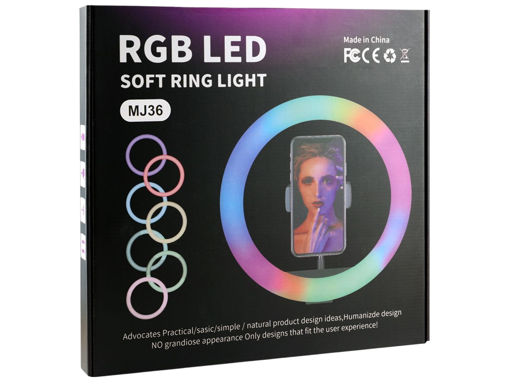 Кольцевая лампа Smart Case Rgb Crystal 3D-36, 360мм, шарнирная, USB, цвет черный