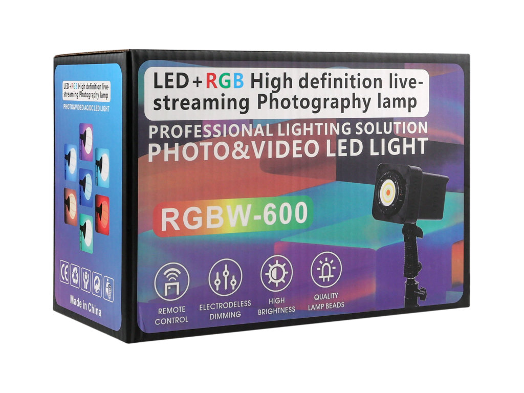 Лампа студійна RGB W-600, LED, 100Вт, 3200–5600K, пластик, метал, 190×170×160мм, колір чорний