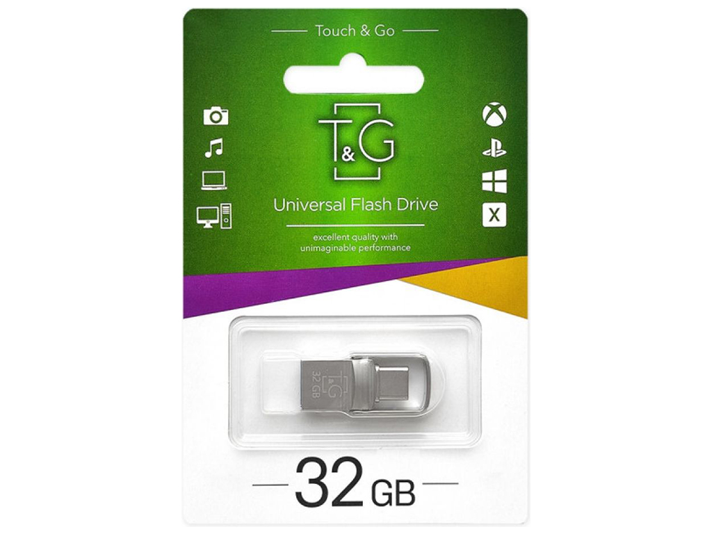 USB флеш-накопитель T&G OTG 32GB Type C, металлическая серия 104, цвет Стальной