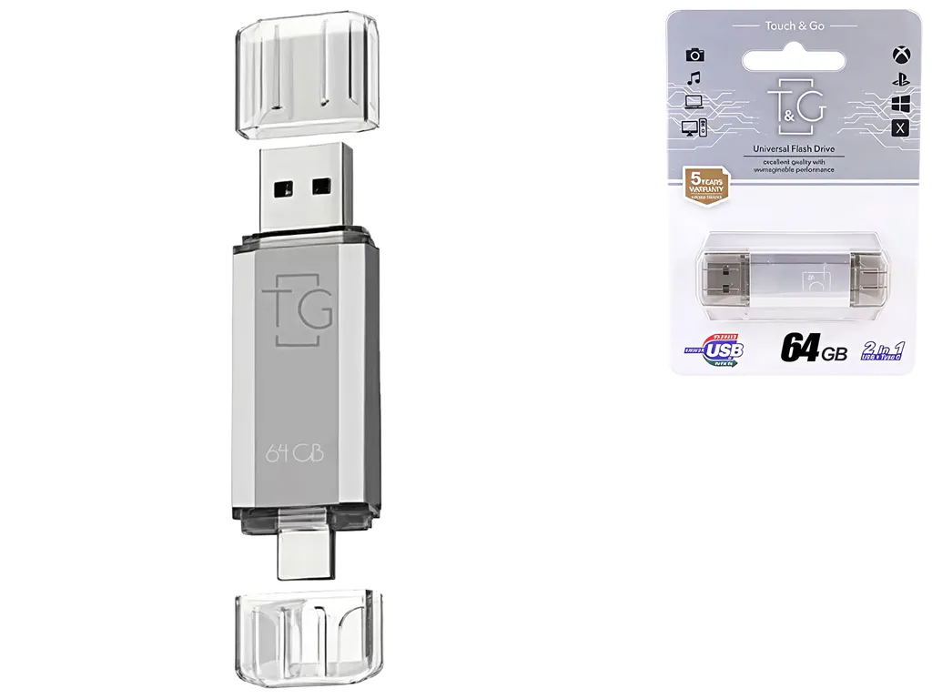 USB флеш-накопитель 3.0 T&G 64gb USB/Type C 009, цвет серебро