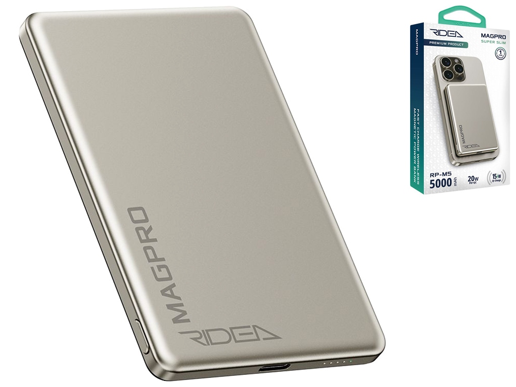 Мобильная Батарея Ridea RP-M5 MAGPRO QC/PD 20W, QI 15W with Magnetic 5000mAh, цвет Титан