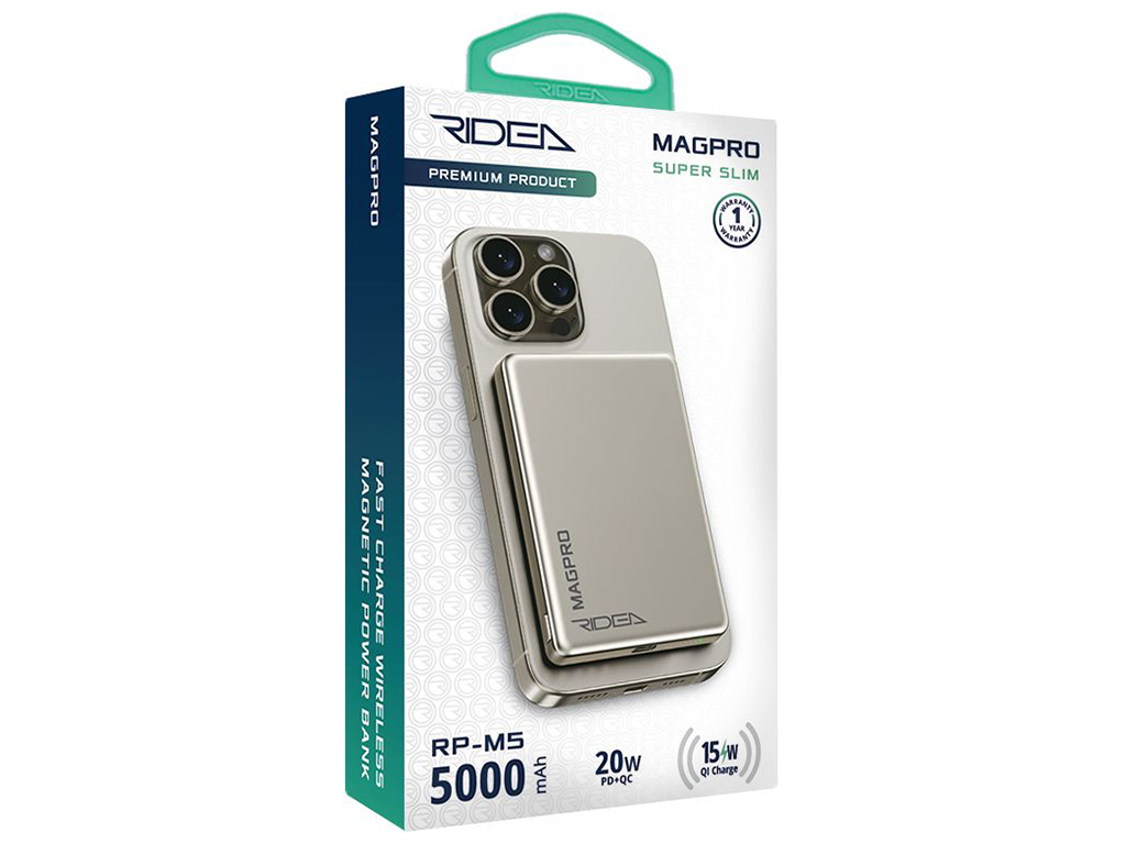 Мобильная Батарея Ridea RP-M5 MAGPRO QC/PD 20W, QI 15W with Magnetic 5000mAh, цвет Титан